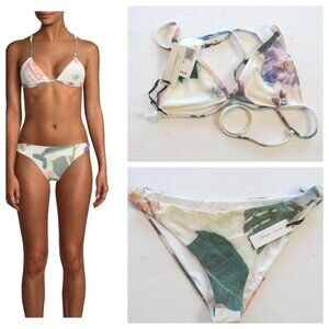 Lovers + Friends 2 Piece Halter Bikini Swimsuit Tropic Floral White Medium NWT